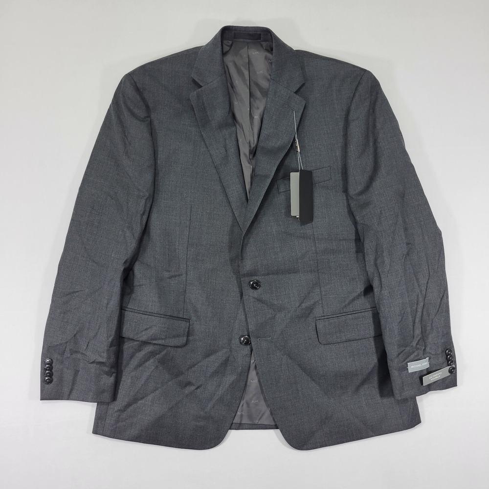 Michael Kors Mens Sport Coat Blazer Two Button Gray Sharkskin Wool Blend 43R NEW